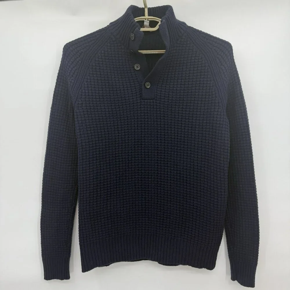 Gap Men's Navy Blue Waffle Knit 3 Button Long Sleeve Sweater Size Large